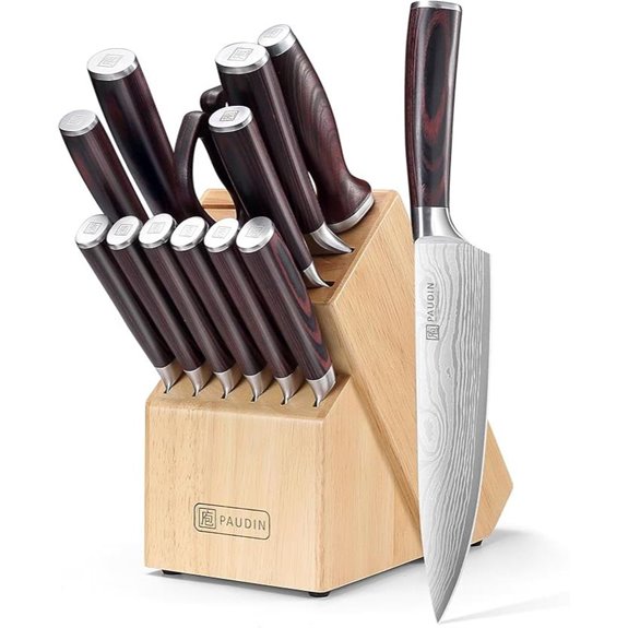 PAUDIN 14-Piece Kitchen Knife Set with Block