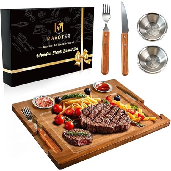 Acacia Wooden Steak Board with Accessories (1 Set)