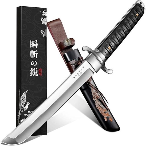 Japanese Tanto Knife with Carved Phoenix Sheath