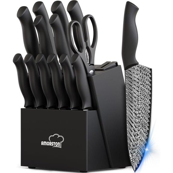 Amorston 15-Piece Knife Set with Sharpener