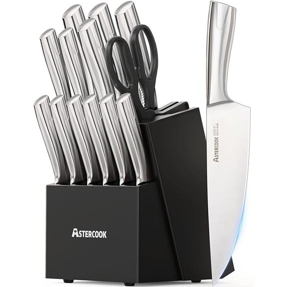 Astercook 15-Piece Stainless Steel Knife Set with Block