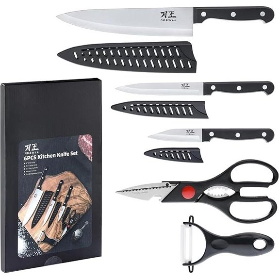 5-Piece Kitchen Knife Set with Sheaths and Scissors