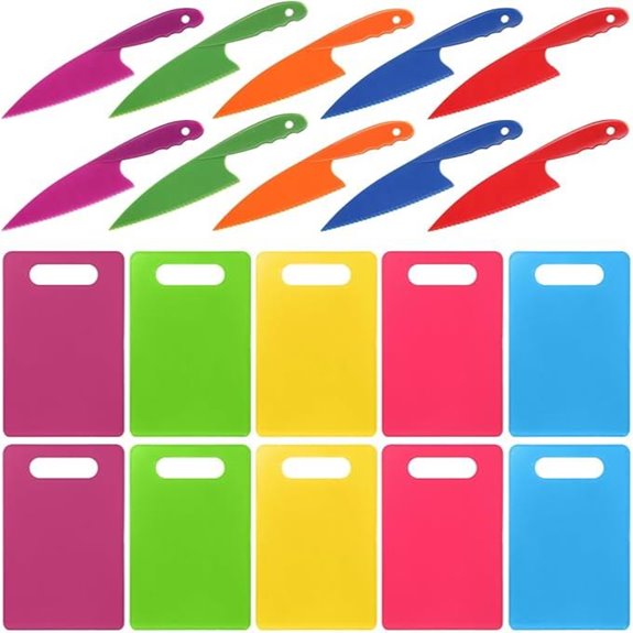 Yinkin 20 pcs Kids Plastic Knife & Cutting Board Set