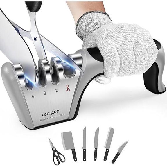 Longzon 4-in-1 Kitchen Knife Sharpener with Gloves