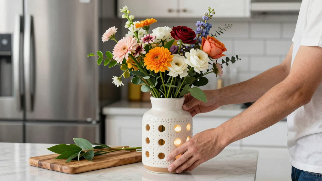 Skip Vases — This Stunning DIY Floral Arrangement Uses a Lamp
