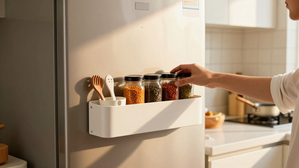 This Magnetic Shelf Turns The Empty Side Of Your Fridge Into Extra Storage Space